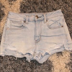 Light washed ripped jean shorts